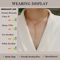 Collier minimaliste en forme de Y en argent sterling 925 plaqué or 18 carats avec pendentif Lariat Moissanite pour femmes