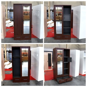 <span class=keywords><strong>Armoire</strong></span> en acier imprimé à 2 portes avec miroir, motif grain de bois, meuble de rangement moderne en métal pour chambre à coucher - Product Image 3