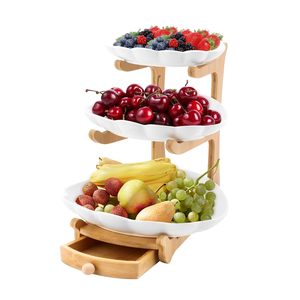 Frutero de Bambú de 3 Niveles para Encimera de Cocina con Cajón, Soporte para Tazones, Platos de Servir Premium para Postres y Aperitivos - Product Image 1