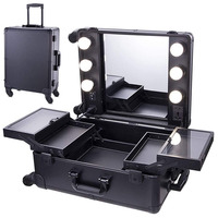 Étui de Studio roulant Portable à LED, kit de maquillage, haut-parleur on the go, boîte dorée, avec lumière, Promotion