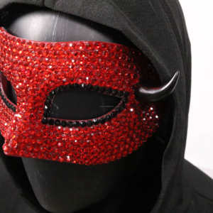 Rouge paillettes demi visage mascarade étincelant Ehinestones cornes noires plastique léger pour Mardi Gras <span class=keywords><strong>Halloween</strong></span> fête Cosplay Costume - Product Image 4