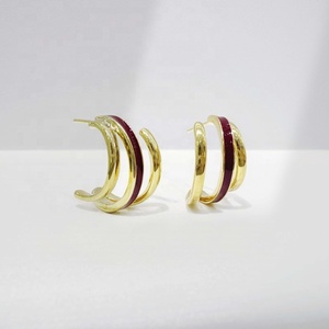 ต่างหูแฟชั่นฮิปฮอปเงินแท้ 925 ชุบทอง 18k สีเหลือง สีแดง แบบเคลือบ สำหรับผู้หญิง สไตล์เกาหลี เหมาะสำหรับงานแต่งงาน ฤดูร้อน - Product Image 3