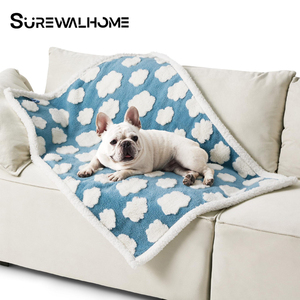 Surewalhome ผ้าห่มกันน้ำสำหรับสุนัขและแมวผ้าห่มขนแกะหนานุ่มผ้าห่มสองด้านผ้าเชอร์ปาสงบพิมพ์ลายดอกไม้ - Product Image 1
