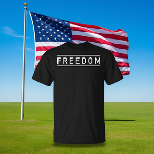 T-shirt Freedom stile patriottico nera girocollo a maniche corte - Product Image 3