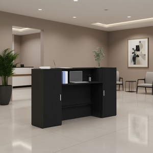 Mostrador de Recepción de Madera de Roble Negro, 70.9x19.7x40.7 Pulgadas, en Forma de L, Muebles de Oficina Contemporáneos - Product Image 2