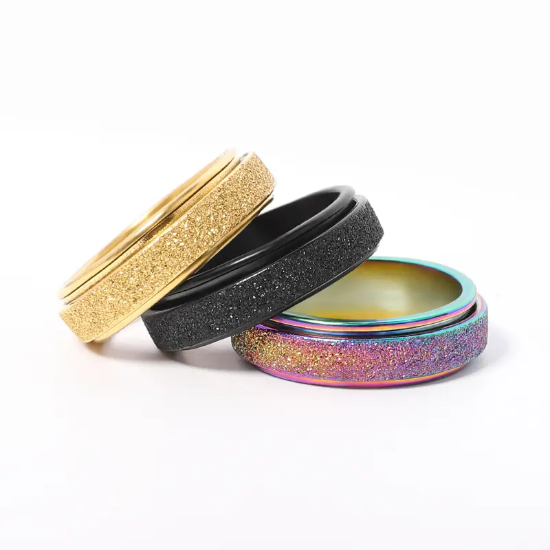 Wholesale Jewelry Classic Twill Smooth Texture Simple Chinese Style Frosted Stainless Steel Ring Gold Plated