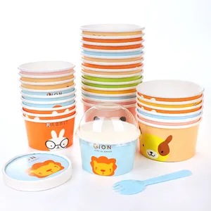 Customer Printed Disposable Paper Ice Cream Cup With Dome Lid Wholesale Paper Frozen Yogurt Cup