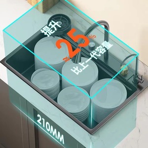 Évier de cuisine en acier inoxydable Bingtao, cuve simple, épaisseur 50 mm, gris anthracite, avec robinet cascade pour usage domestique - Product Image 3