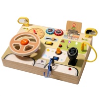 Tableau d'activités sensorielles interactif tout-en-un en bois pour enfants, simulateur de conduite, tableau de bord avec lumières et sons, vente en gros