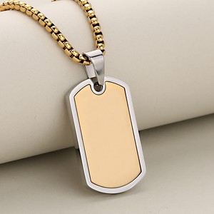Personalisierte Benutzerdefinierte Gravierte Ausweis-Namensschild-Anhänger-Kette Geometrischer Barren Goldplattierte Edelstahlkette für Herren - Product Image 5