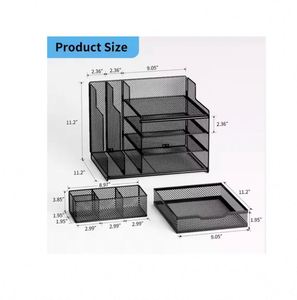 Metal Mesh Desk Organizer 1 Sliding Drawer 4 Horizontal Trays and 2 Vertical Sections with 3 Spaces for Pencils and Accessories - Product Image 2
