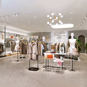 Design per Negozi <span class=keywords><strong>ONE</strong></span> Shopfitting, Espositore per Abbigliamento di Alta Gamma Personalizzato in Oro con Vetrina e Mobile Espositivo - Product Image 3