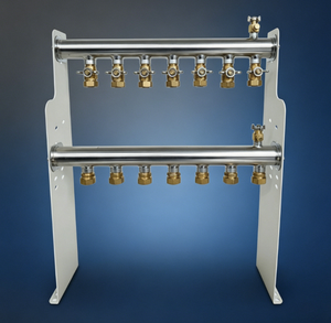 GHTECH GHNOR-7p Collecteur de chauffage par le sol à 7 ports en acier inoxydable, système de chauffage radiant hydronique à eau chaude 496x135x625mm - Product Image 1