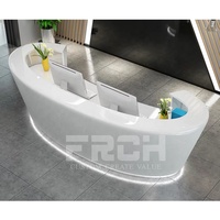 Boutique comptoir de réception en bois blanc brillant ovale demi-cercle en forme de bureau hôtel réception