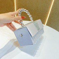 Nouvelle Pochette de Soirée Tendance en Soie avec Strass, Paillettes, Perles et Pompon, Mini Carrée, Portée Épaule ou Croisée