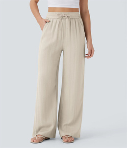 <span class=keywords><strong>Pantaloni</strong></span> Lunghi da Donna OEM/ODM <span class=keywords><strong>a</strong></span> Vita Alta <span class=keywords><strong>in</strong></span> <span class=keywords><strong>Lino</strong></span>, Estivi, Elastici, <span class=keywords><strong>a</strong></span> Gamba Larga, Casual ed Eleganti, Stile <span class=keywords><strong>Palazzo</strong></span>, con Tasche - Product Image 5