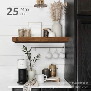 <b>Wall</b> <b>Mounted</b> Wooden Storage <b>Shelf</b> Rectangle 2 Tier Rustic Style For Bedroom Bathroom Easy Cleaning - Product Image 3