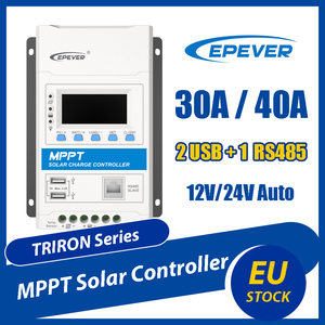 Controlador de Carga Solar MPPT <span class=keywords><strong>EPEVER</strong></span> 30A/40A 12V/24VDC Automático con Pantalla LCD, Dos Puertos USB, RS485, Entrada PV 100V 150V, Regulador <span class=keywords><strong>TRIRON</strong></span> - Product Image 1