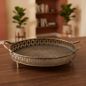 Plateau de service ovale vintage décoratif gravé en métal avec poignées, pour thé, café, desserts – Vaisselle de luxe pour la maison, le bar et les mariages - Product Image 5