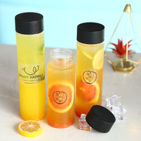 Bouteilles cylindriques en plastique PET de qualité alimentaire, jetables, pour boissons froides, café, soda, jus de fruits, thé au lait, imprimées en sérigraphie noire