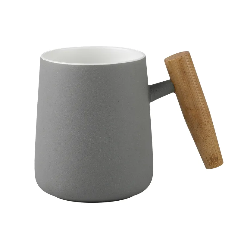 Hot Sale Gift Porcelain Rough Coffee Mug With Bamboo Handgrip