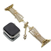 Bracelet de montre de luxe en perles dorées, multi-brins, avec pompon, pour montre connectée carrée, bijou pour femme.