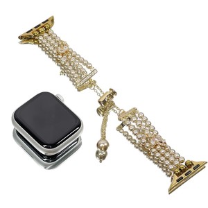 Luxury Gold <b>Pearl</b> <b>Watch</b> Band Multi Strands Beaded Bracelet Strap With Tassel For Square Smart <b>Watch</b> Women Jewelry Wristband - Product Image 3