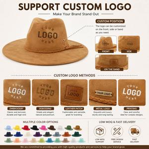 Custom Wide Brim Fedora Women Faux Suede Rancher Fashion Western Boho <b>Hat</b> With Logo - Product Image 5