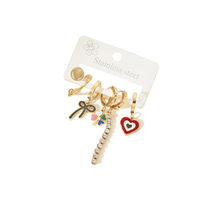 Ensemble de boucles d'oreilles en acier inoxydable et or 18 carats, créoles pendantes avec breloques œil, étoile, papillon, cristaux CZ verts et rouges, bijoux pour femmes, vente en gros, personnalisation OEM