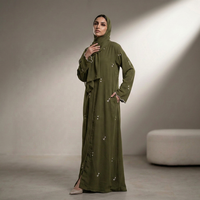 Nouvelle Abaya Élégante en Polyester pour l'été 2026, Cardigan Modeste Ouvert pour Femme Musulmane, Broderie Florale Luxe Nida