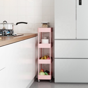 Chariot à roulettes en <span class=keywords><strong>plastique</strong></span> rose Girly à 3 couches Étagère utilitaire amovible sur pied pour les espaces étroits - Product Image 3