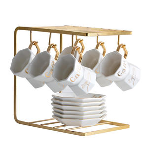 Tazze da caffè pomeridiano bianche in stile europeo set di tazze da tè in porcellana <span class=keywords><strong>con</strong></span> supporto dorato - Product Image 1