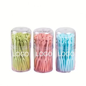 Fourchettes à fruits en plastique jetables avec logo personnalisé imprimé à l'écran, longueur 8,5 cm, boîte de 50 pièces, couverts jetables multicolores, vaisselle de fête - Product Image 1