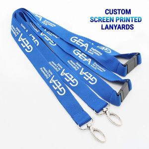 Lanière de cou en polyester personnalisée avec logo sérigraphié, détachable, pour carte d'identité, vente en gros - Product Image 1
