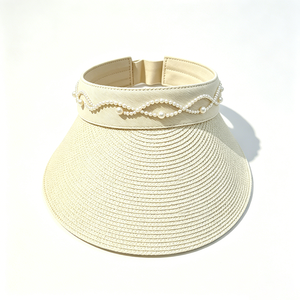 Unisex Pearl Decorated Oversized <b>Straw</b> Sun Visor <b>Hat</b>-Wide Brim UV Protection Beach & Party Cap - Product Image 4