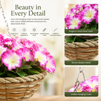 Panier suspendu en paille tressée à la main, motif fleur de l'automne artificielle, multicolore, durable, pour intérieur et extérieur, décoration personnalisée, jardinière florale