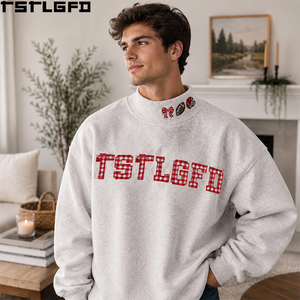 Custom Embroidered Mock Neck Sweatshirt <b>Men</b> Light <b>Grey</b> Heather Football Graphic Streetwear Wholesale Bulk - Product Image 1