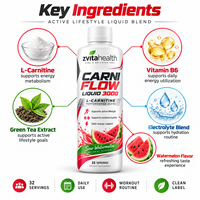 Carnitine liquide 3000mg avec vitamines B, formule personnalisée sous marque privée, saveur pastèque acidulée, 31 portions
