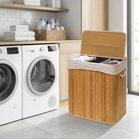 Panier à linge pliable en bambou à 3 compartiments avec couvercle à clipser et poignées pour buanderie, chambre et salle de bain