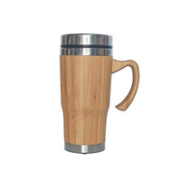 Mug à café en acier inoxydable à double paroi 304 avec couvercle en bambou personnalisé, 12/15/17 oz, thermos sous vide, bouteille d'eau en bambou avec poignée