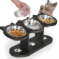 Mangeoire pour animaux de compagnie en bois écologique, support réglable pour gamelles d'eau et de nourriture pour chien, support vertical pour l'alimentation des chats, design arrondi, imprimé animal