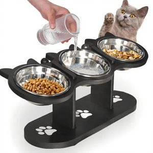 Umweltfreundlicher Hölzerner Tierfutterständer Verstellbarer Hundefutterhalter Wassernapfständer Vertikaler Katzenfutterständer Abgerundetes Design Tierdruck - Product Image 3
