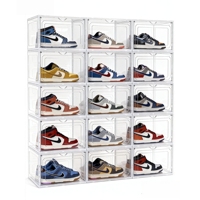 Boîte de rangement pour chaussures en plastique avec fermeture magnétique pliable et empilable, protection UV, capacité de 18 L