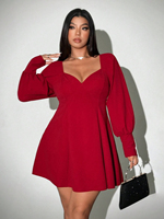 Robe élégante bordeaux à col en V taille haute coupe trapèze courte décontractée pour femme grande taille Printemps-Été 2026