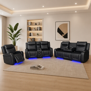 Electric <b>Recliner</b> Sofa Set Three Seat Faux <b>Leather</b> Wood Frame Power Reclining Revolving with LED Lights Modern Design - Product Image 2