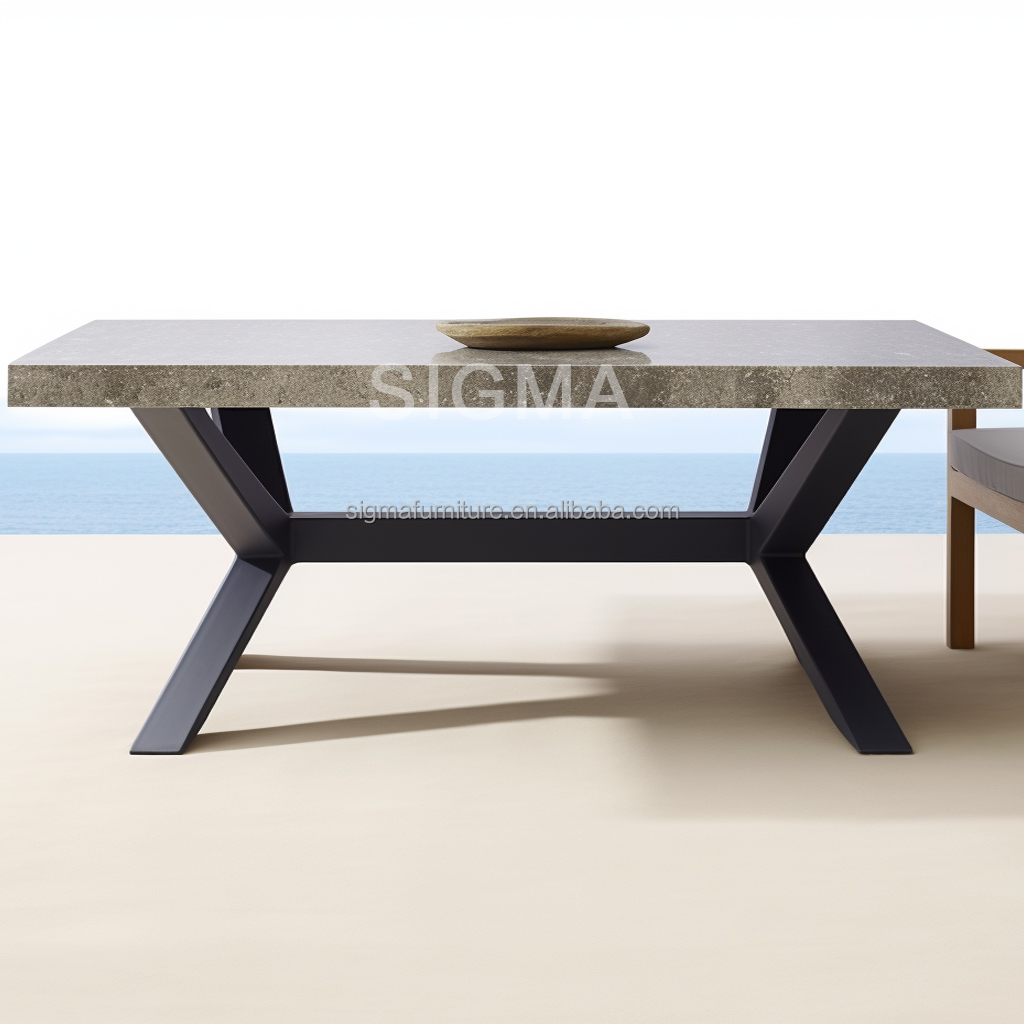 Outdoor furniture garden aluminum base coffee dining table rectangle with marble top