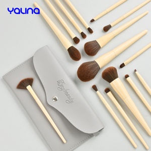 Ensemble de pinceaux de maquillage avec manche en bois <span class=keywords><strong>kaki</strong></span> de haute qualité 15 pièces Logo personnalisé Kit de fond de teint Kabuki de mélange professionnel - Product Image 3