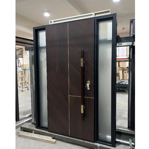 <span class=keywords><strong>Porte</strong></span> <span class=keywords><strong>d</strong></span>'<span class=keywords><strong>entrée</strong></span> extérieure en aluminium à poignée longue et panneau plat imitation bois américain pour maison - Product Image 4