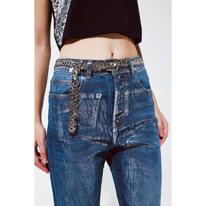 Jeans à jambe droite avec finition argentée métallisée - Product Image 3