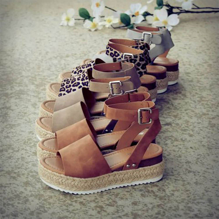 SD-005 2020 fashion Roman Hemp Rope Wedge Heel Ankle Strap Sandals